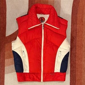 White Stag vintage retro Red, Cream, and Blue Puffer Vest
